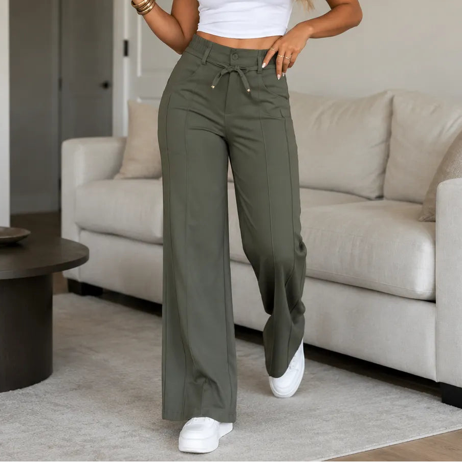 (Compre 2 e Leve 3) Calça Pantalona Julie em Malha de Seda Gelo e Poliéster