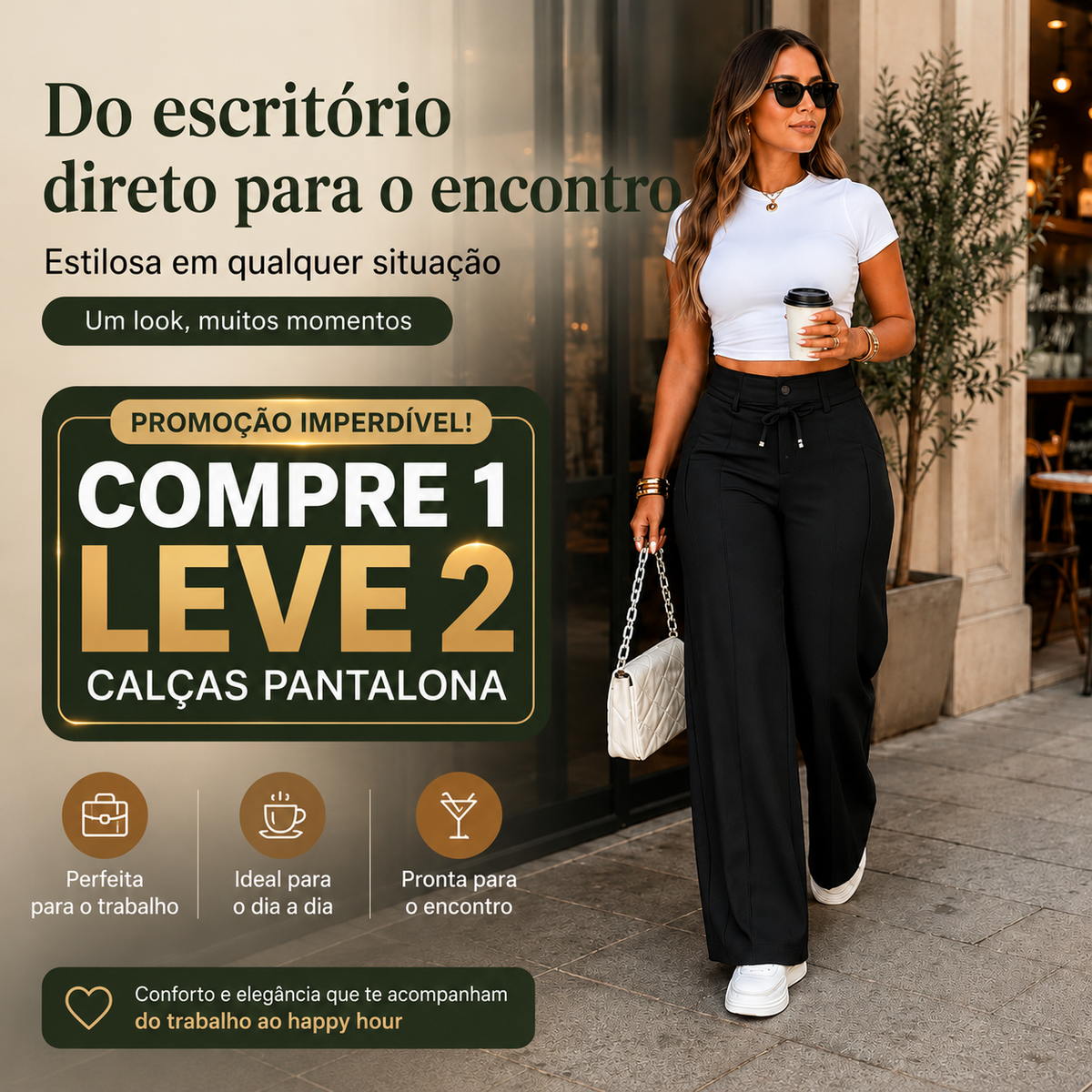 (Compre 1 e Leve 2) Calça Pantalona Julie em Malha de Seda Gelo e Poliéster