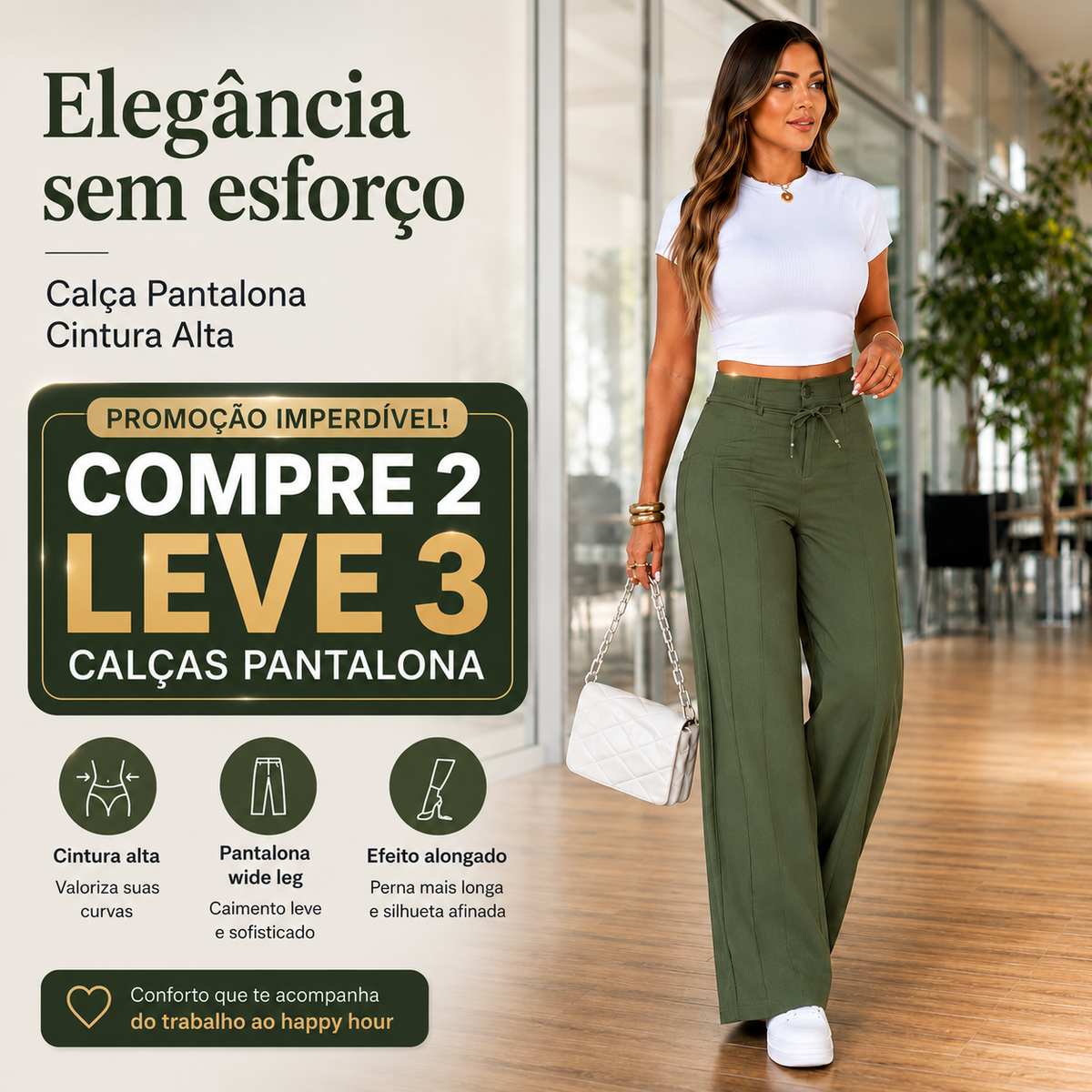 (Compre 2 e Leve 3) Calça Pantalona Julie em Malha de Seda Gelo e Poliéster